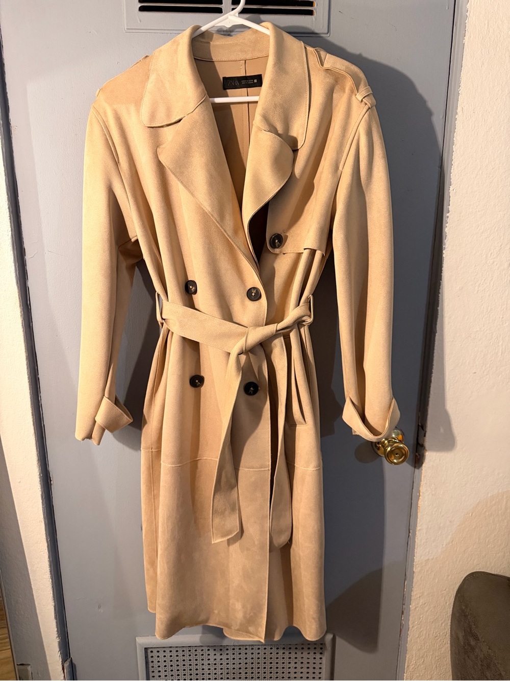 Zara Light Beige Double-Breasted Belted Trench Coat